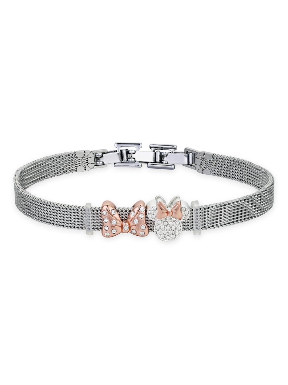 Disney Minnie Mouse RoseGold Bow Zirconia adjustable Silver plated Mesh Bracelet